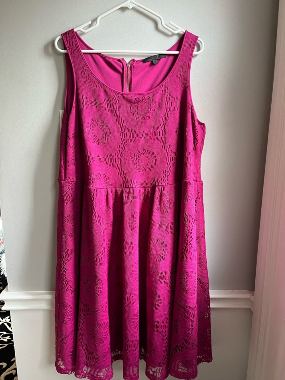 Women’s Sleeveless Crochet Fit & Flare Dress in Fuchsia